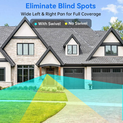 Front view of a house with colored overlays showing wide viewing angles for an Anti Theft Doorbell Mount For Video Doorbell Camera.
