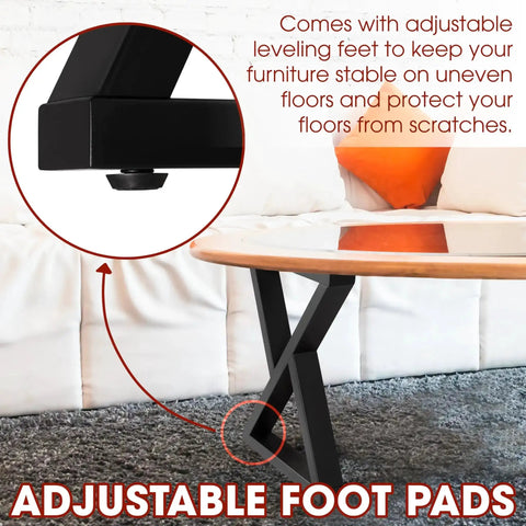 Beefy 16 Inch Heavy-Duty Metal Table Legs Set Of 2 Black With Double Triangle Z Shape Design, featuring adjustable foot pads.