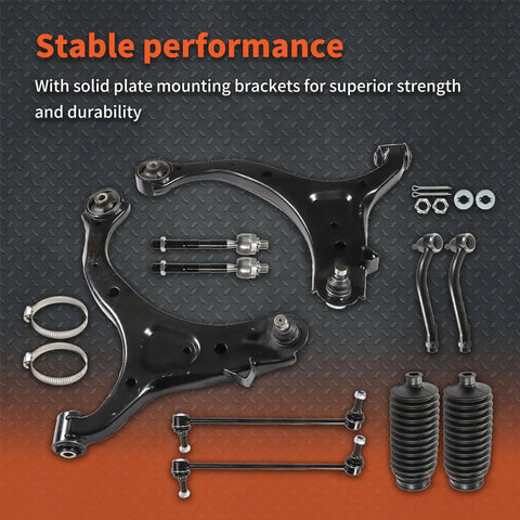 Labwork 10pc front suspension kit with control arms, ball joints, tie rod ends, sway bar links for Santa Fe 2007-2012