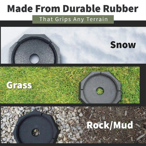Four Pack RV Leveling Pads For Four Point Systems With Nine Inch Round Jack Feet Adds Sixty One Percent More Surface Area for Stability in snow, grass, and rock/mud terrains.