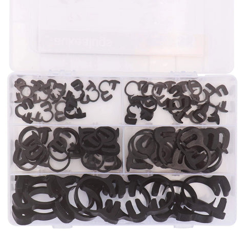 60 Pcs Heavy Duty Nylon Double Snap Hose Clamps Set In 8 Sizes For Silicone Vinyl LDPE Tubing with storage box visible