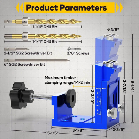 Pocket Hole Jig Kit For 15 Degree Angled Holes All Metal Woodworking Drill Guide For Precise Dowel Joints Aluminum Alloy Construction