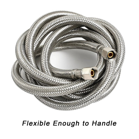 6 ft braided stainless steel ice maker water supply hose with universal 1/4 in x 1/4 in compression fittings
