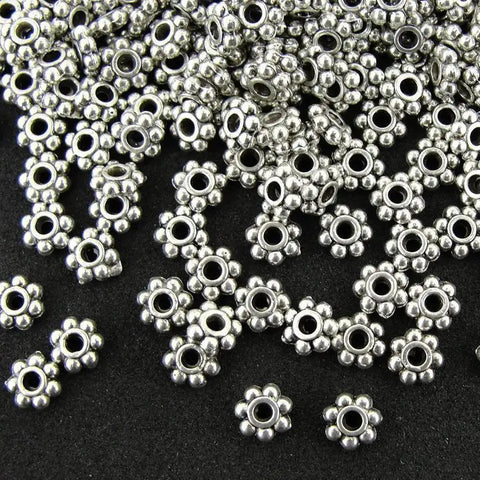 Dope Antiqued Silver Daisy Spacer Beads 4Mm, 500 Pcs Jewelry Making Alloy Beads, European Style Craft Accessories for DIY Projects