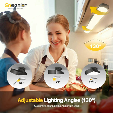 Motion Sensor Light Bar With Rechargeable Battery, Dimmable Under Cabinet Lighting in kitchen, showing adjustable angles