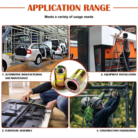 Ultimate 124-Piece SAE UNC Rivet Nut Assortment Kit application in automotive, equipment, furniture, and construction projects.