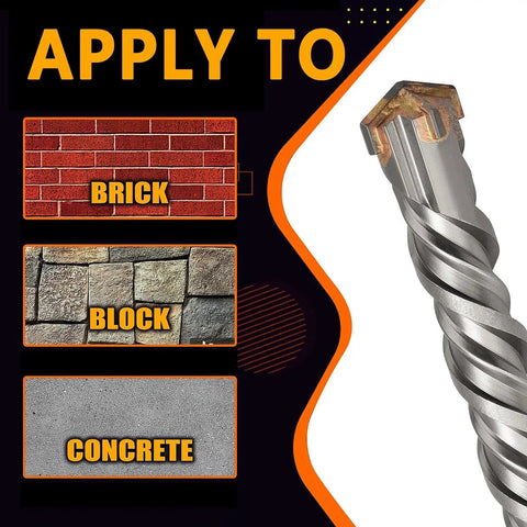 Seven Eighths Inch SDS Plus Rotary Hammer Drill Bit For Concrete Masonry Brick And Cement, displayed with compatible surfaces.