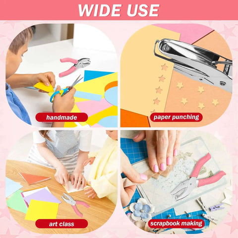 Star And Heart Hole Punch Set 1/4 Inch Handheld Paper Punch With Soft Grip Pink Handles Two Pack For Tags Clothing Tickets Scrapbooking And Craft Projects Durable Stainless Steel in use for crafts and scrapbooking