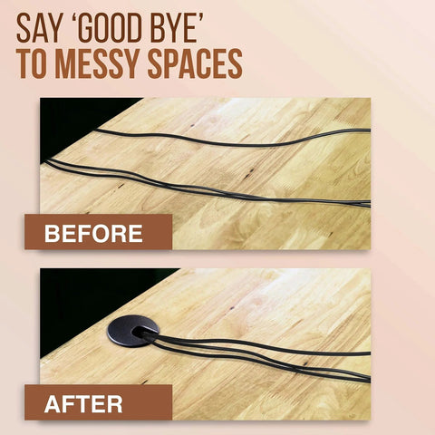 Before and after using Desk Grommet 2 Inch Cable Hole Cover Pack Of 5 Black ABS Plastic Wire Management For Desks And Tables