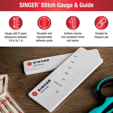 Stitch Gauge And Guide For Sewing Enthusiasts, Seam Measuring Tool For Machine Sewing, Pre Drilled Holes For One Eighth To One Inch Seam Allowances, Reusable Adhesive Guide For Precise Hems And Seams