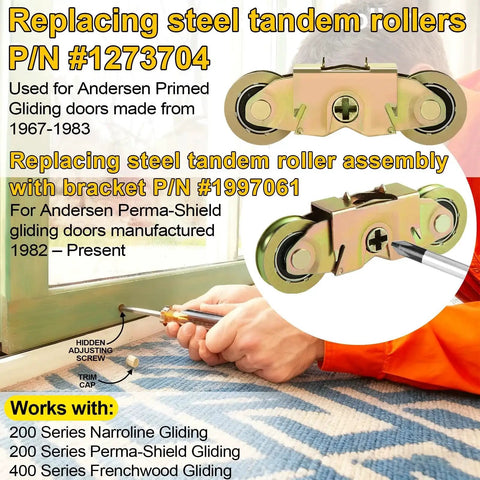 Two Pack Tandem Roller Assembly For Sliding Patio Doors Fits 1997061 1982 Present Replaces 1273704 steel wheels installation