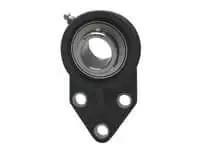 1-1/4 in Stainless Steel Set-Screw Flange Bearing Single Unit front view in black 3-bolt plastic housing, pillow block mount