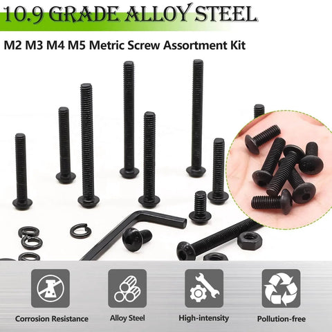 888Pcs Metric Screw Assortment Kit M2 M3 M4 M5 Hex Button Head Screws 10.9 Alloy Steel With Nuts Washers For 3D Printing