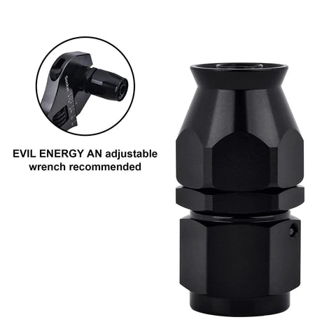 8AN PTFE Hose End Fitting Straight Black, aluminum swivel fitting for PTFE fuel hose, 3/4-16 UNF, 1500 PSI, adjustable wrench recommended