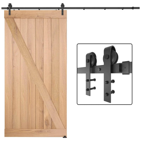 8FT Barn Door Hardware Kit with Heavy Duty Sliding Track, J Shaped Carbon Steel System for Interior Doors, wooden door installation