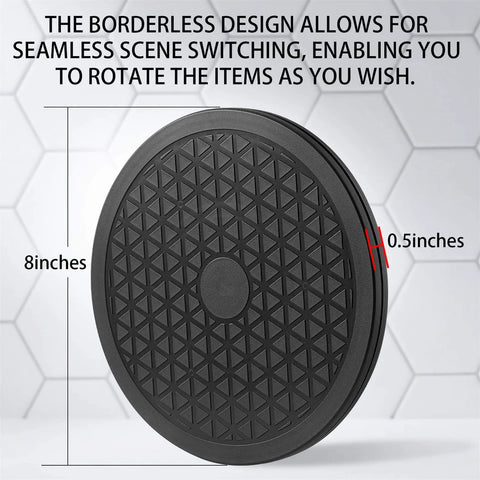 8 Inch Lazy Susan Turntable Organizer showing heavy-duty black rotating swivel stand with non-slip design.