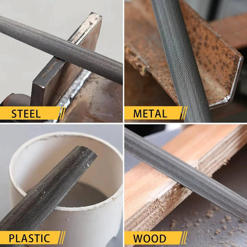 Durable 8 inch half round file crafted from premium T12 carbon steel with 62-66 HRC hardness used on steel, metal, plastic, wood