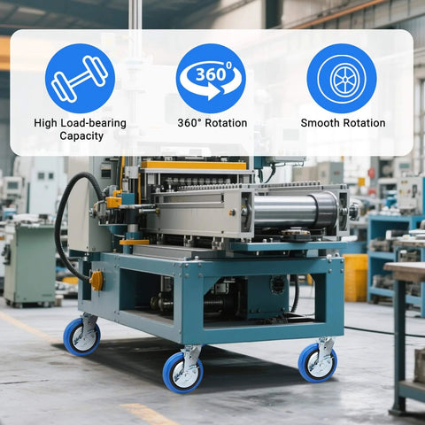 8 inch heavy duty caster wheels set of 4 rated 6000 lb total with smooth rolling design on industrial machine in warehouse