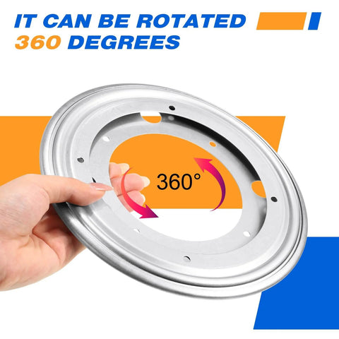 Hand holding 6 Pack 8 Inch Heavy Duty Lazy Susan Turntable Bearings, Steel Ball Bearing Swivel Base Plate with smooth 360 rotation