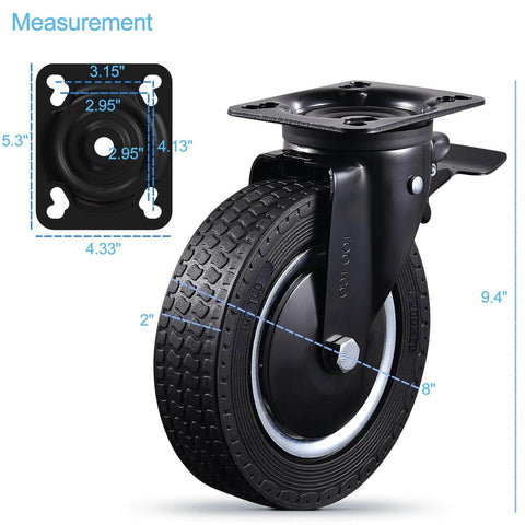 ✝️ 8" industrial caster wheels set of 4 durable heavy duty all 4 swivel locking casters with 3200 lbs load capacity - outdoor rubber wheels for cart