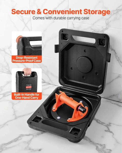 8-Inch Heavy-Duty Vacuum Suction Cup Lifter with ABS Handle in secure carrying case, open to show durable design and orange handle.