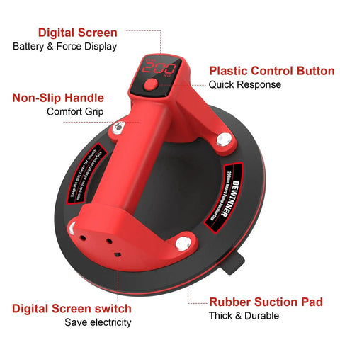 8 Inch Electric Glass Vacuum Suction Cup Lifter Beefy 600 Lbs Max Load with digital screen and non-slip handle