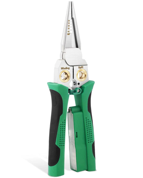 8 In 1 Wire Stripper With Voltage Tester For 10-18 AWG Wires, Pliers, Crimper, Cutters And Wire Splitting Tool, green handles