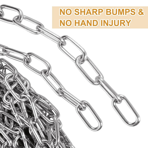 Close-up of 8M Galvanized Metal Coil Chain, 1/8In × 26.25Ft Heavy Duty Chain Links 3mm Small Metal Chain Link Chain for smooth motion.