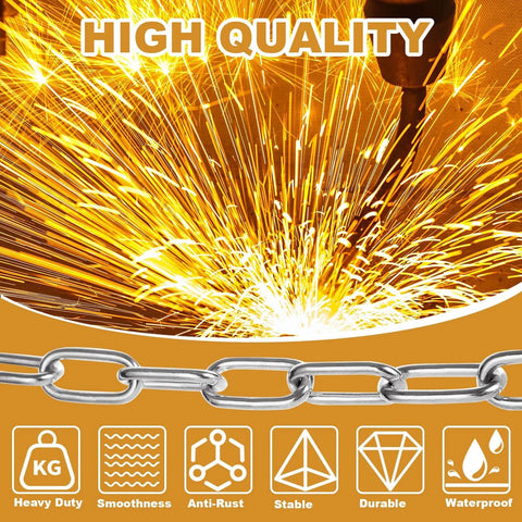 ✝️ 8M Galvanized Metal Coil Chain, 1/8In × 26.25Ft Heavy Duty Chain Links 3mm Small Metal Chain Link Chain shown with sparks background