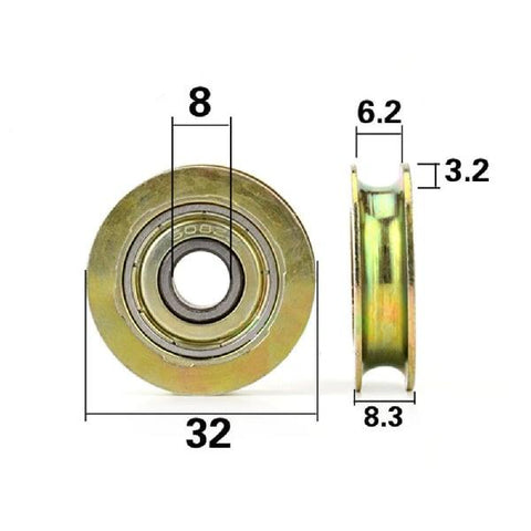 8mm Bore Bearing - 32mm Steel Wire Rope Cable Track Pulley 8x32x8.3mm