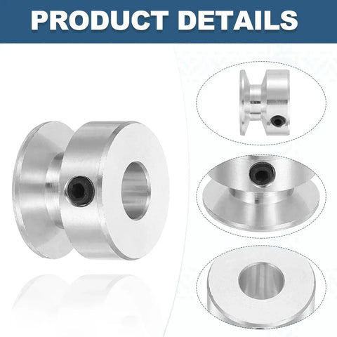 8mm Fixed Bore Aluminum Single Groove Pulley 20mm Outer Diameter for 5 to 6mm PU belts shown in multiple angles