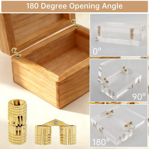 8 Pcs 8mm Hidden Brass Barrel Hinges For DIY Jewelry Boxes And Hand Craft Projects, 180 Degree Opening illustration