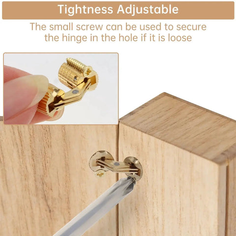 8 Pcs 8mm Hidden Brass Barrel Hinges For DIY Jewelry Boxes And Hand Craft Projects, 180 Degree Opening, shown installed