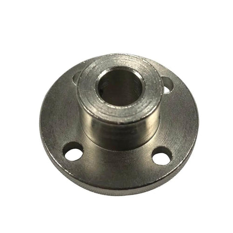 Front view of metallic 8mm flange coupling used in 2pcs 8mm Flange Coupling with Wrench High Hardness Shaft Connector Rigid Axis Model Coupler Fitting for DIY Parts A58 Motor.
