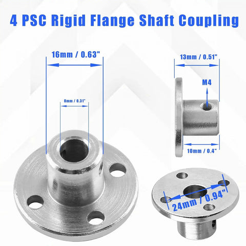Four Pack 8mm Flange Shaft Couplings With 16mm Body And 8mm Bore 16mm Outer Diameter 13mm Total Height And 24mm Pedestal Spacing