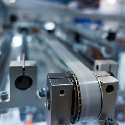 Close-up of 4 Pieces SHF8 Aluminum Linear Rod Rail Shaft Support Clamps for 8mm Diameter Shaft with Wrench Included, installed on CNC machine.