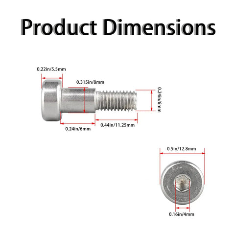 Five Pack 8mm Shoulder Bolts M6 Hex Socket Stainless Steel Rust Resistant Machine Screws For Machinery Automotive And Industrial Use dimensions