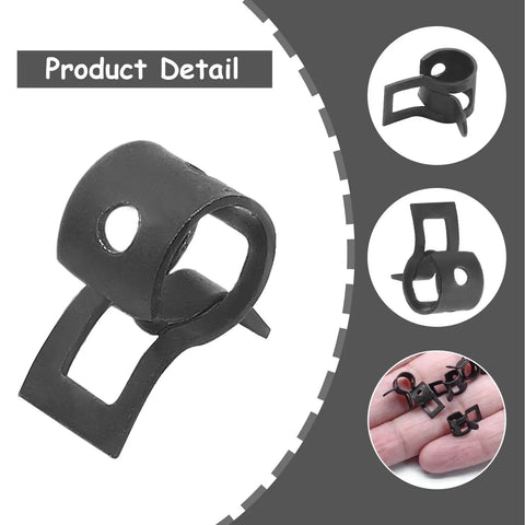 50 Pack 8mm ID Spring Band Clamps For Fuel Hose, Air Tube And Water Line, close-up of metal clamp with 8mm band width