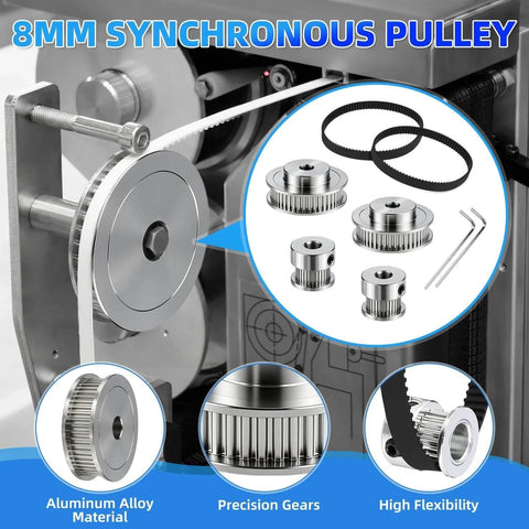 8mm synchronous pulley set with aluminum alloy gears and belts for precision machinery with high flexibility