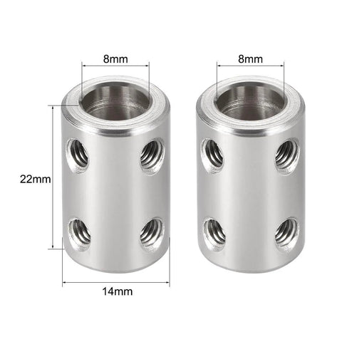 8mm to 8mm Bore Rigid Coupling Set Screw L22XD14 Stainless Steel, 22mm length, 14mm diameter, for 3D printers, 2pcs