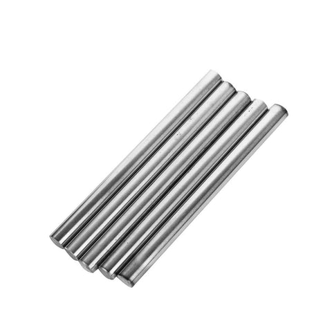 5 Pieces 8 x 100 mm Linear Motion Shaft Rods, chrome plated high carbon steel, laying in a row on a white background