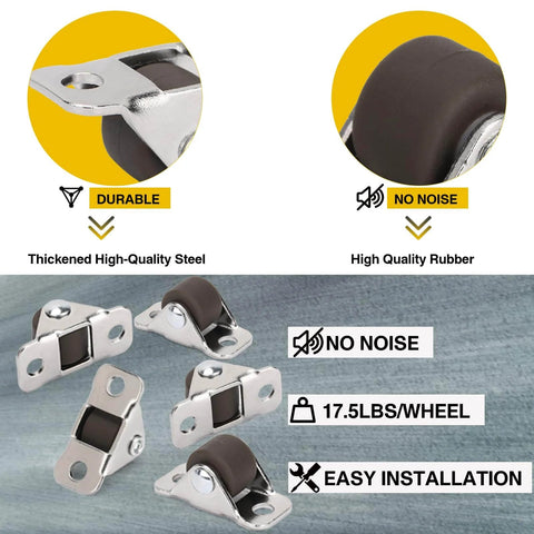 8Pcs 1/2 Inch Mini Rigid Caster Wheels Low Profile Fixed Direction with Rubber Wheels Steel Top Plate details