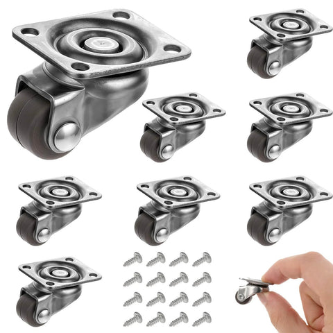 8Pcs 1/2 Inch Small Caster Wheels 360 Degree Swivel Casters with Ball Bearing Base Low Profile Rubber Wheels