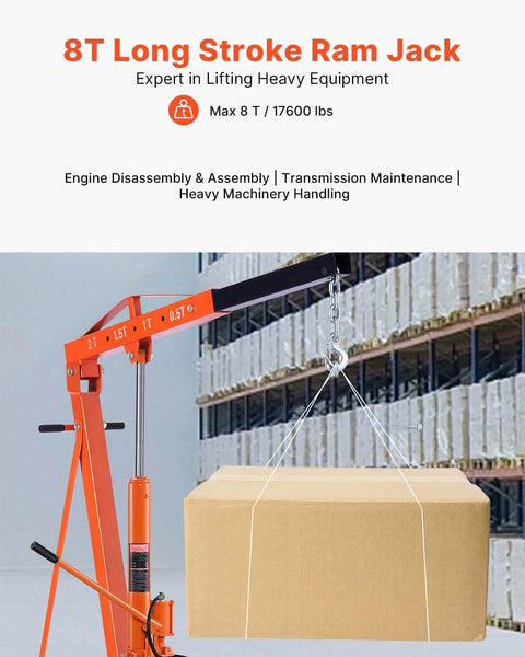 Heavy Duty 8 Ton Hydraulic Long Ram Jack For Engine Hoists With Air Pump And Clevis Base Cylinder VEVOR in action lifting box