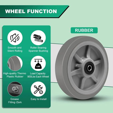 8x2 Inch Heavy Duty Caster Wheels Set Of 4 Up To 3600 Pound Capacity Industrial Rubber Flat Tread Casters With Thermoplastic Rubber Core Rust Resistant
