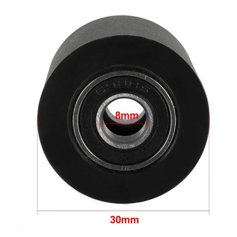Front view of ✝️ 2pcs 8x30x20mm Roller Idler Bearing Pulley Sliding Conveyor Wheel Black for smooth motion and stable alignment