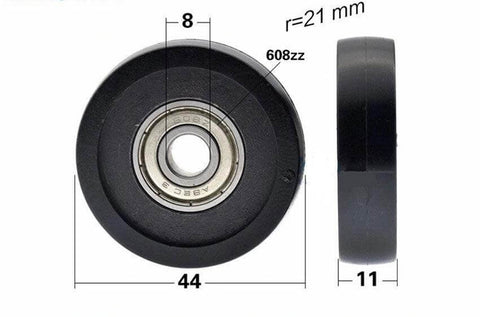 8x44x11mm Polyurethane Pulley Wheel Roller Bearing - Black Tire 44mm