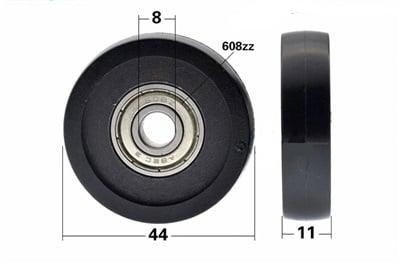 8x44x11mm Polyurethane Wheel Roller Bearing with Black Tire Sliding Guide - VXB Ball Bearings