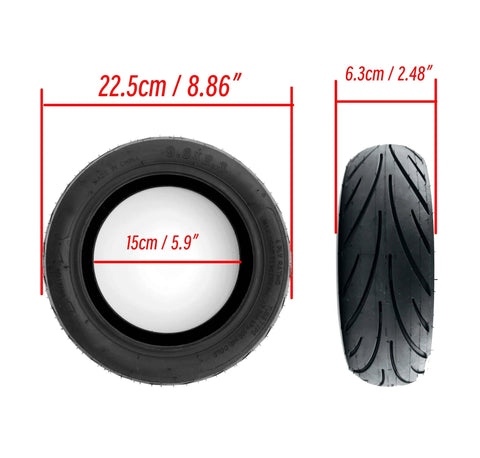 9.5 x 2.3 9.5" Rubber Explosion-proof Tubeless Tire Replacement for kqi 100p Electric Kick Scooter, side and front view.