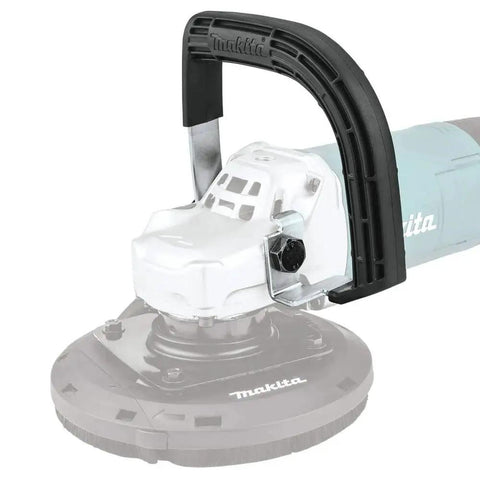 Close-up of the 9 Inch Concrete Planer with Dust Extraction Shroud For Durable Surface Finishing, showing handle and motor.